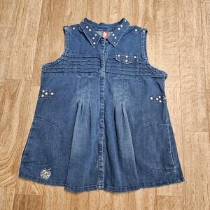 Apple Bottoms Denim Sleeveless Snap Front Top Size 3X Studded Embroidered Y2K